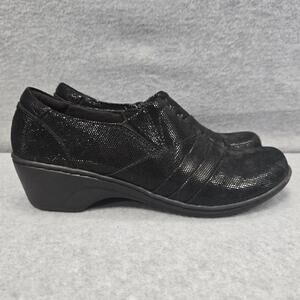 Clarks Channing Kim Wedge Heeled Loafer In Black Shimmer Size 8.5